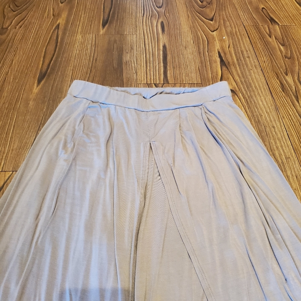 Entro Wide Leg Split Leg Pants Taupe Tan High Rise Boho Beach Neutral Stretch L - Picture 7 of 7